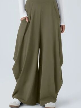 HALARA Olive Wide-Leg Draped Palazzo Pants